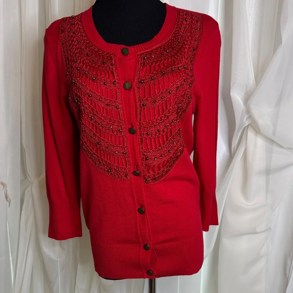 NWT Elegant Red Venue Beaded Women's Sweater